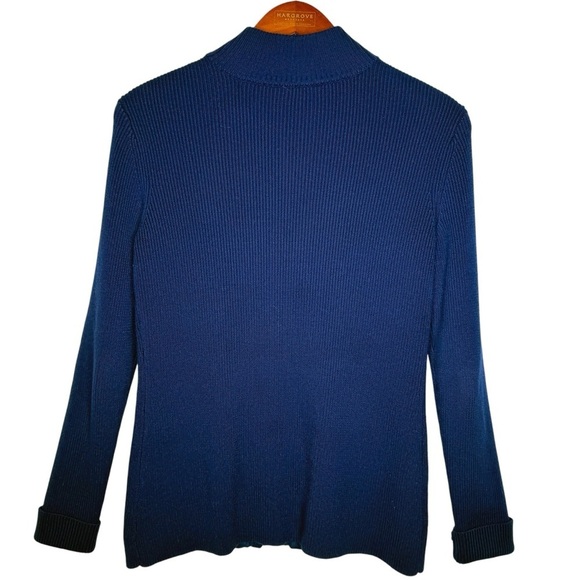 J. McLAUGHLIN Quilted Silk Ribbed Knit Zip Sweater Size Small in Midnight Blue - Picture 7 of 13